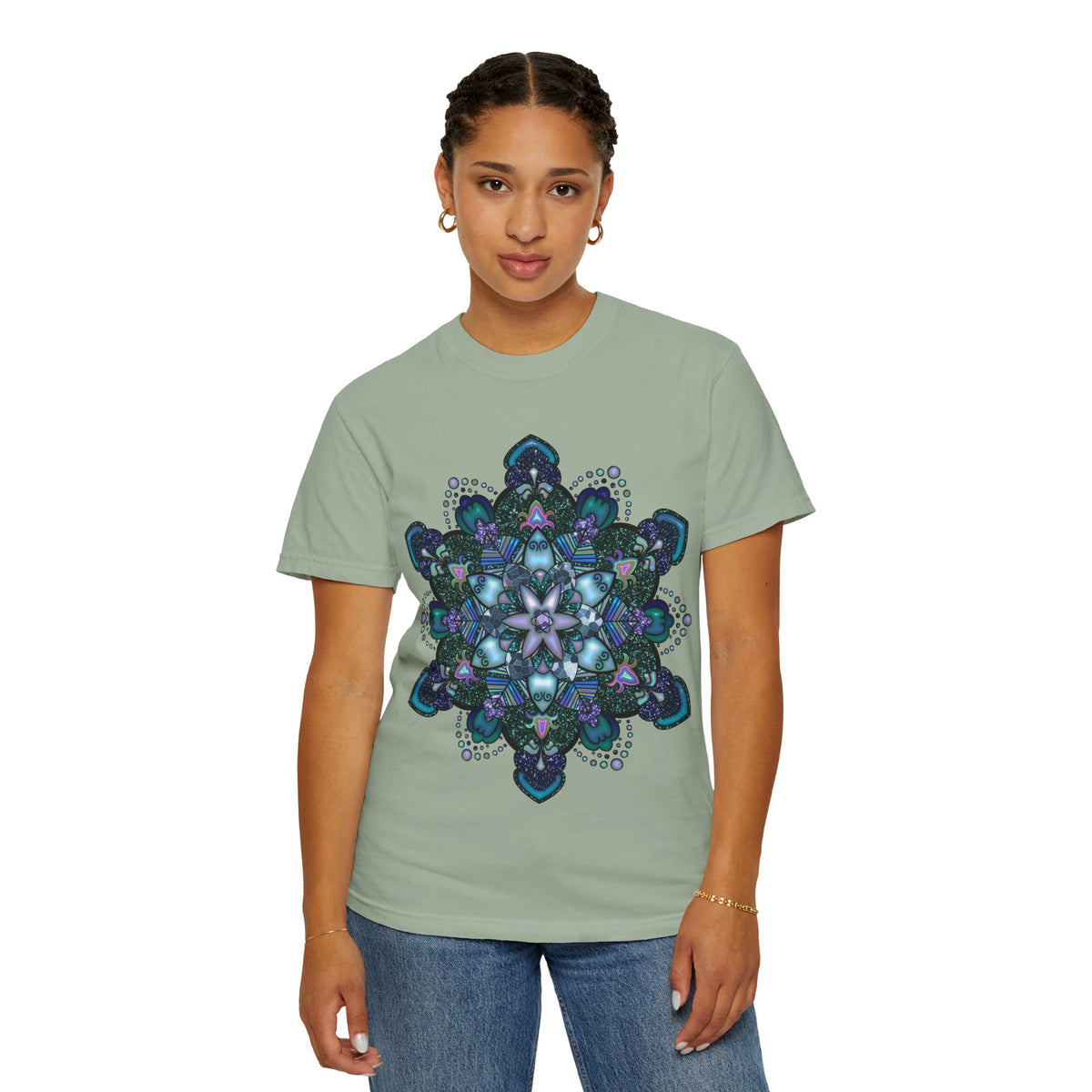 Mandala T-Shirt – Blue Purple Boho Geometric Floral Design
