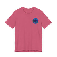 Beautiful blue mandala t-shirt with intricate design promoting spiritual peace and harmony