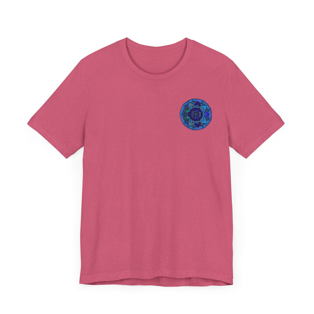 Beautiful blue mandala t-shirt with intricate design promoting spiritual peace and harmony