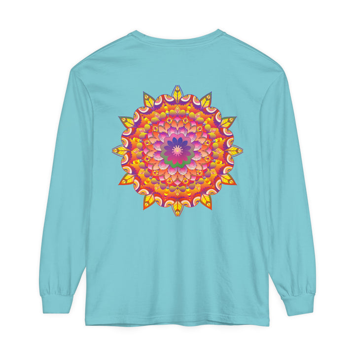 Colorful and intricate mandala design featured on a unisex long sleeve t-shirt