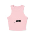 Black Cat Sleep Racerback Tank Top - Women's Sleeveless Shirt with Cute Cat Design, Perfect for Lounging and Relaxing at Home