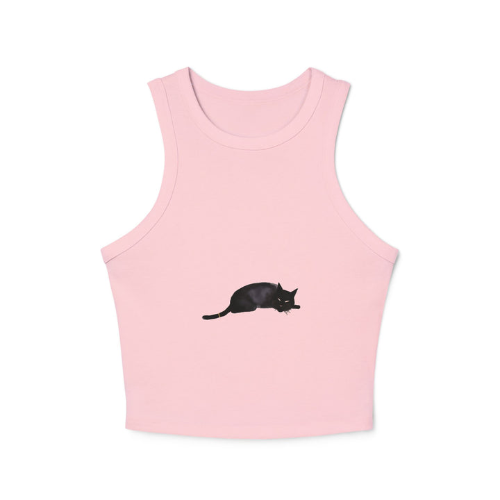 Black Cat Sleep Racerback Tank Top - Women's Sleeveless Shirt with Cute Cat Design, Perfect for Lounging and Relaxing at Home