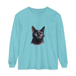 Watercolor black cat design on a unisex long sleeve t-shirt