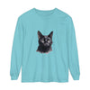 Watercolor black cat design on a unisex long sleeve t-shirt