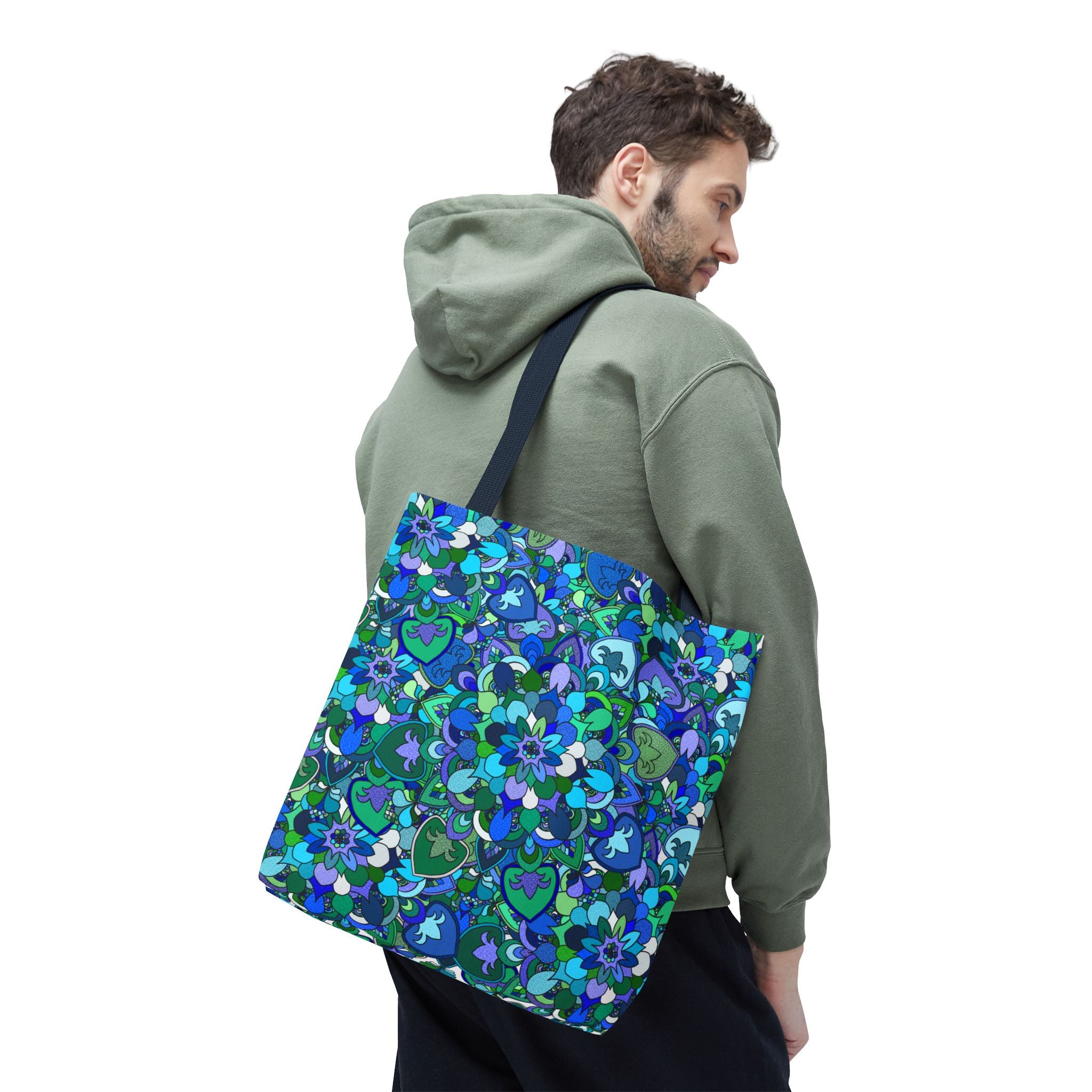 Blue Green Floral Mandala Tote Bag — Vibrant All-Over-Print Shopper