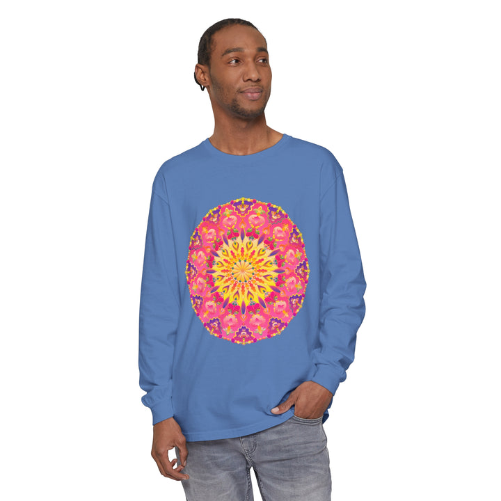 Colorful mandala design long sleeve unisex t-shirt for vibrant fashion statement