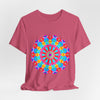 Vibrant and intricate mandala design t-shirt with psychedelic art in various colors