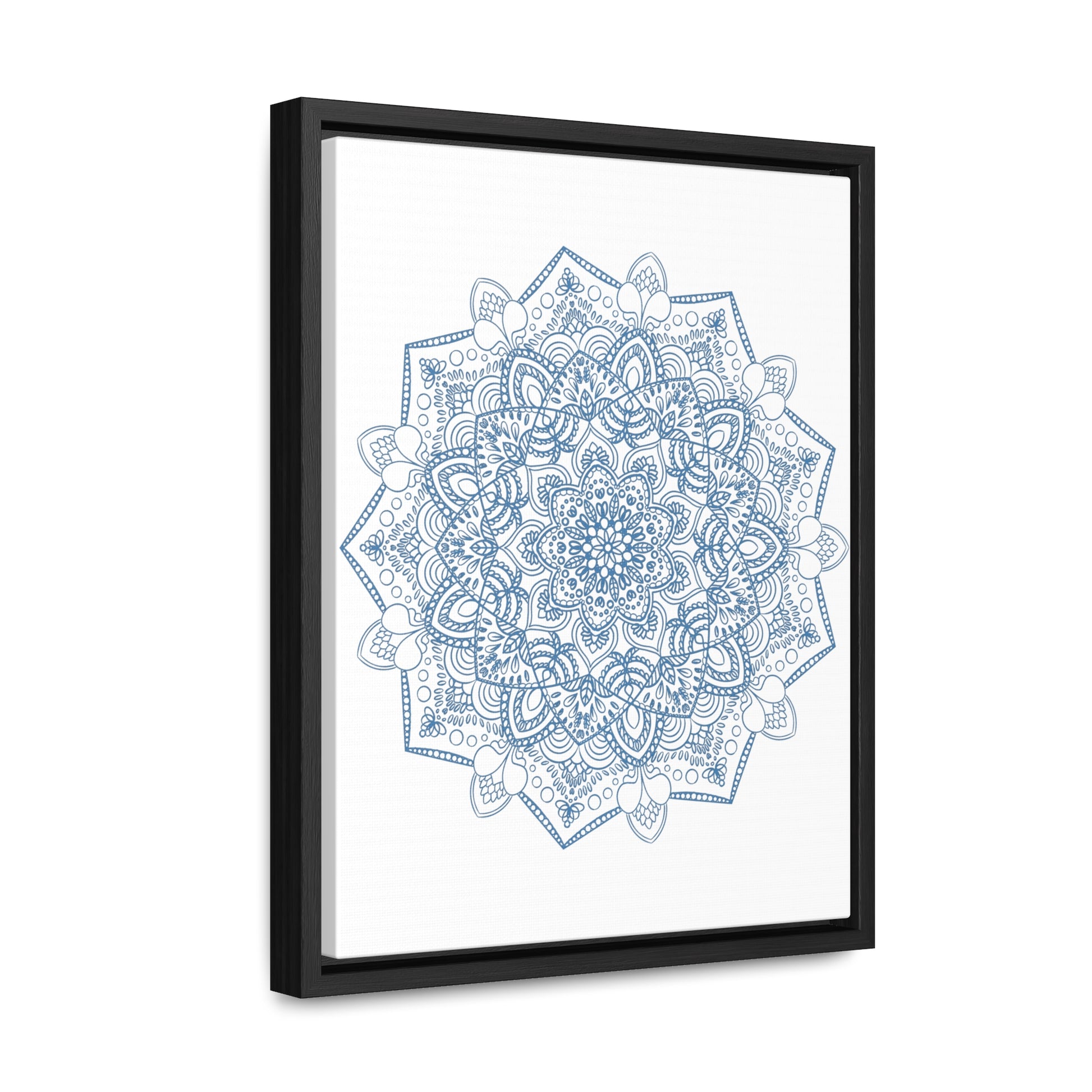 Beautiful Mandala Handmade Art in Steel Blue, perfect for vertical wall display