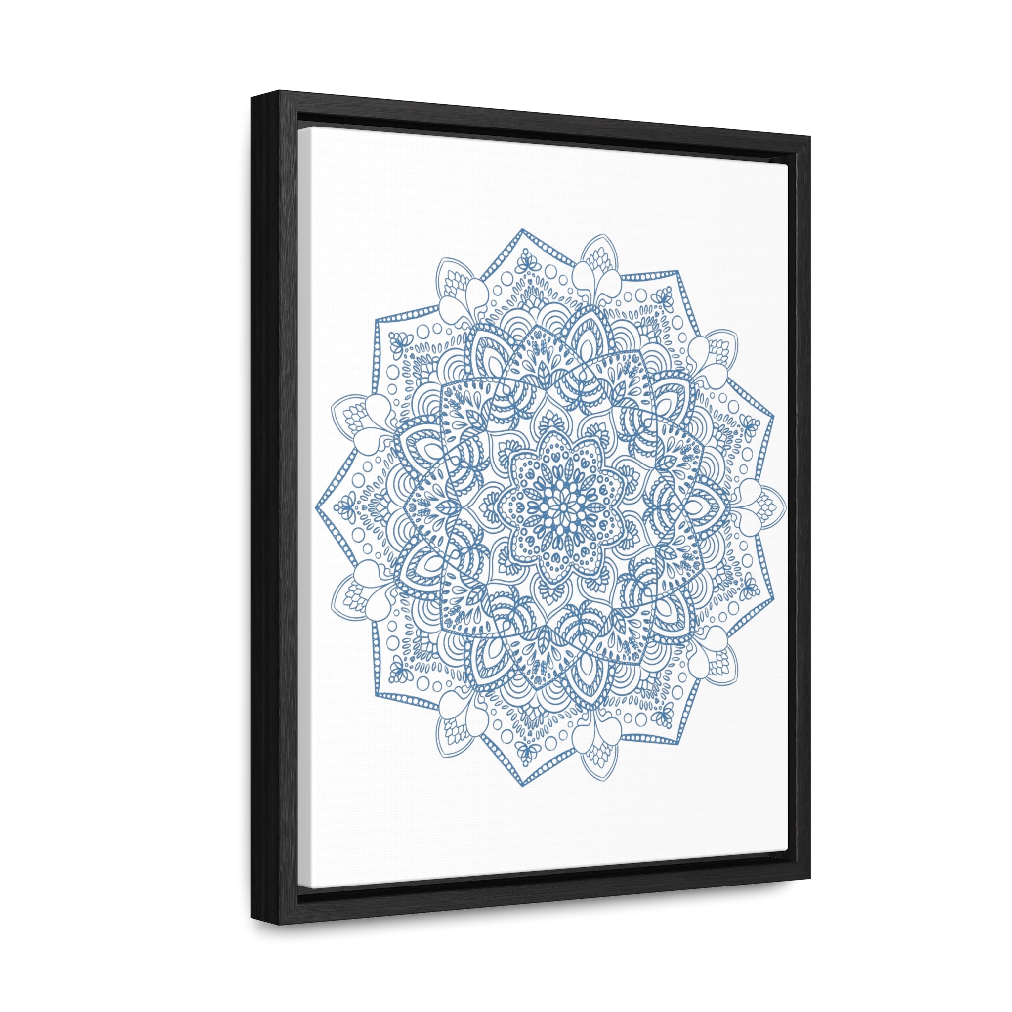 Beautiful Mandala Handmade Art in Steel Blue, perfect for vertical wall display