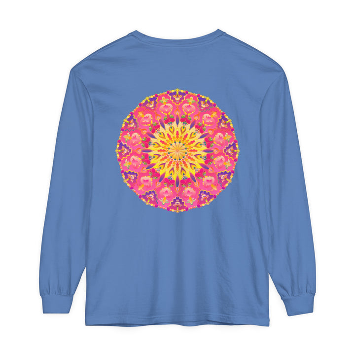 Colorful and intricate mandala design adorns this comfortable unisex long sleeve t-shirt