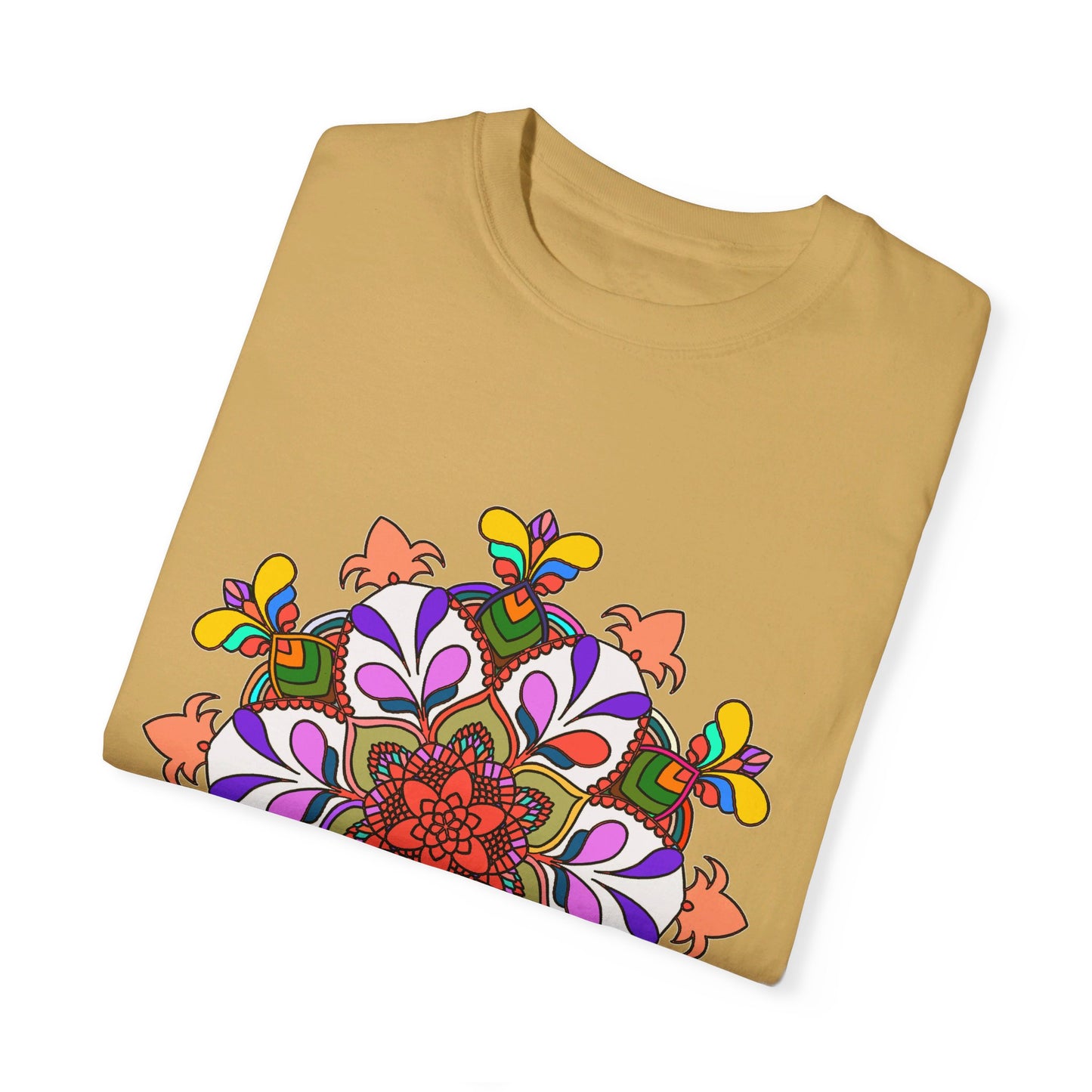 Unisex Mandala T-Shirt made of 100% Ring-Spun Cotton, featuring Hand-Drawn Mandala Art and Garment-Dyed for Extra Comfort