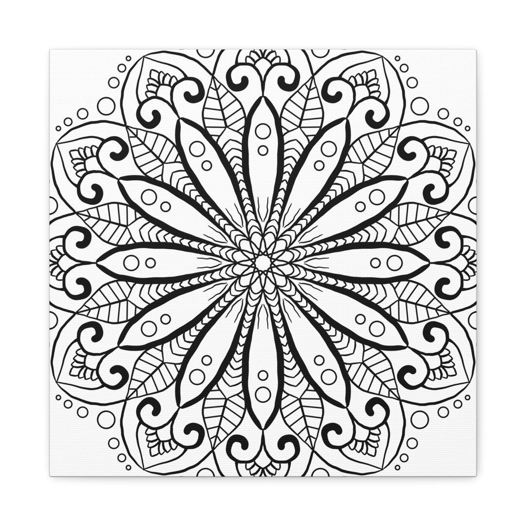 Handmade Mandala Art on Matte Canvas in Black & White