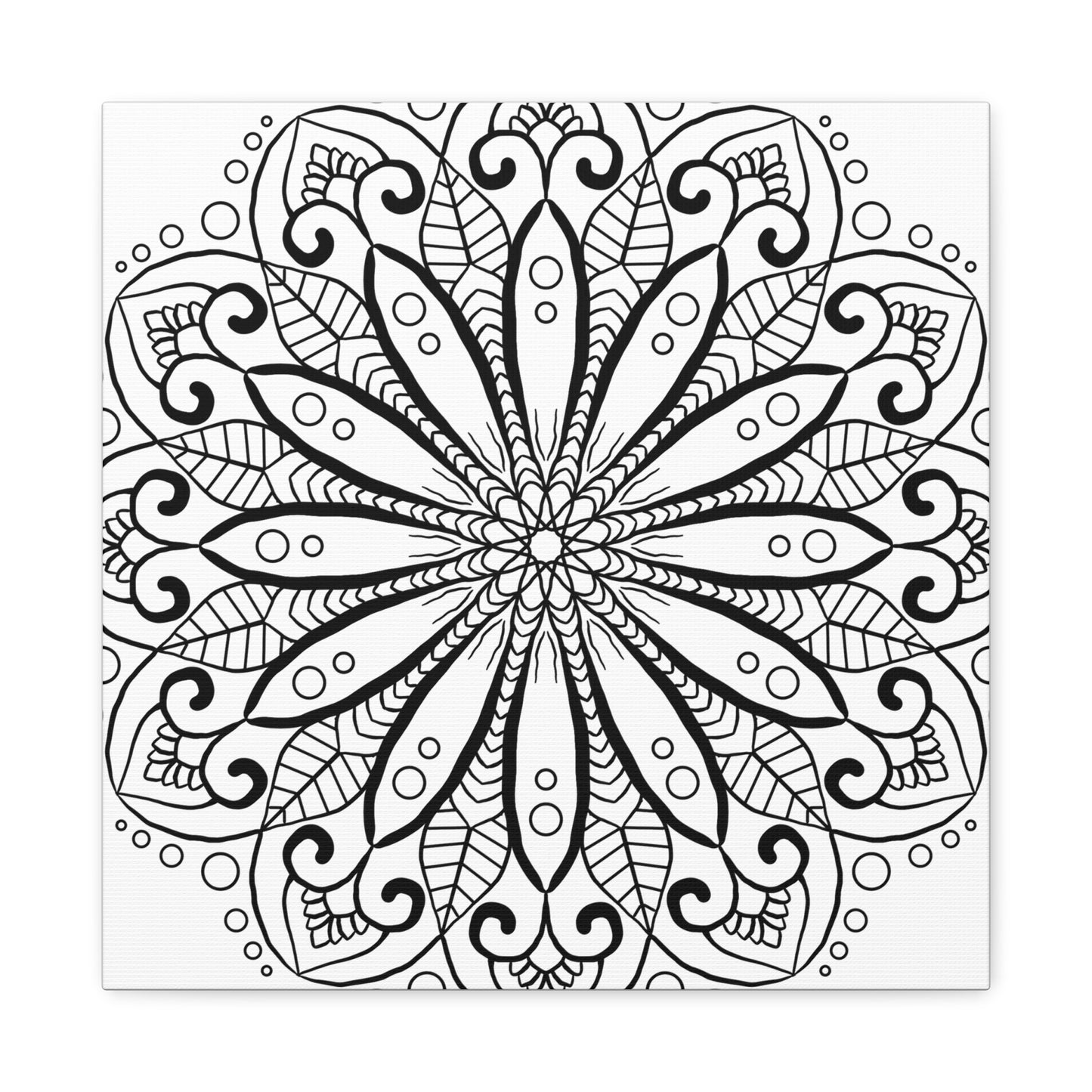 Handmade Mandala Art on Matte Canvas in Black & White