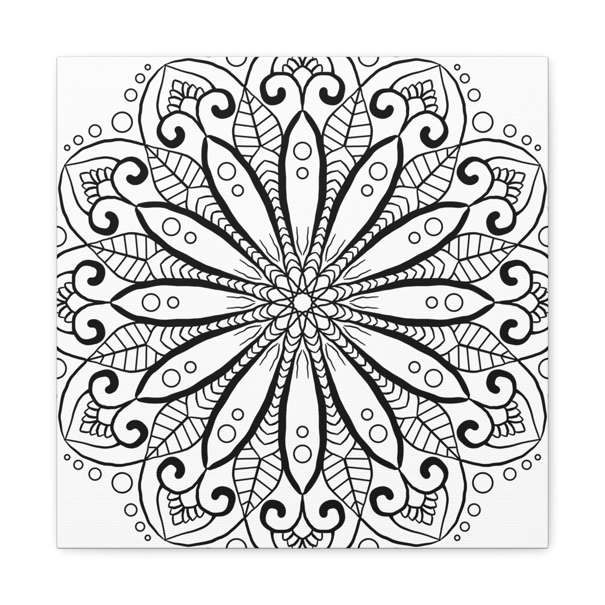 Handmade Mandala Art on Matte Canvas in Black & White