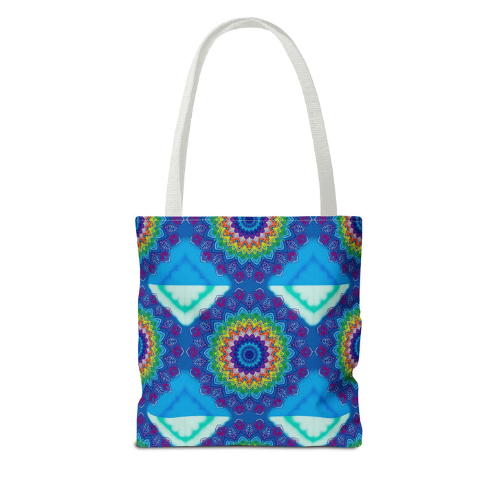 Vibrant and intricate mandala design tote bag in various colors