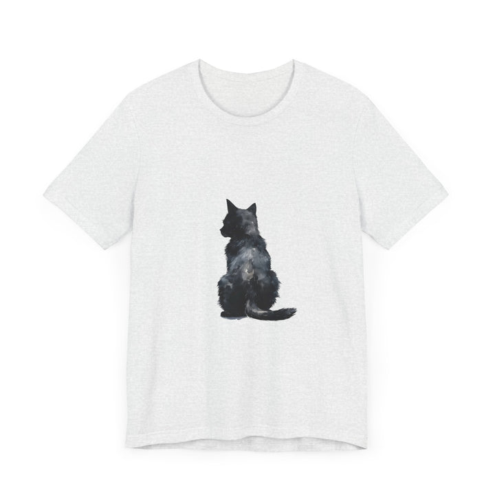 A vibrant and whimsical black cat watercolor t-shirt with a mystical, enchanting design