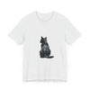 A vibrant and whimsical black cat watercolor t-shirt with a mystical, enchanting design