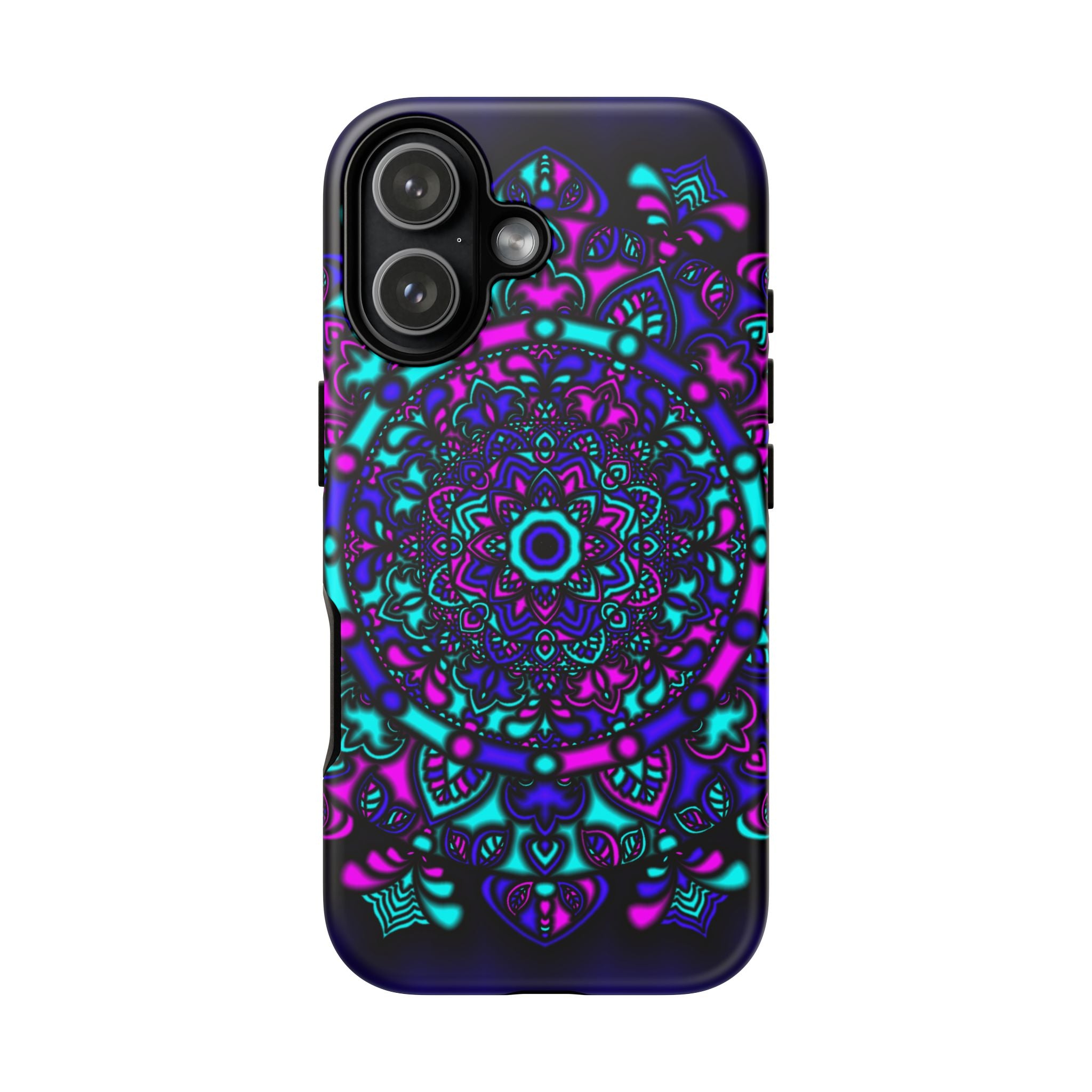 Mandala Neon Phone Case — Purple & Teal Protective Tough Case