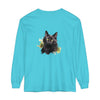 Black Cat Watercolor Splash Long Sleeve T-Shirt featuring a vibrant cat design