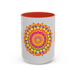 Mandala Art Mug with Vibrant Colors on Grey Background