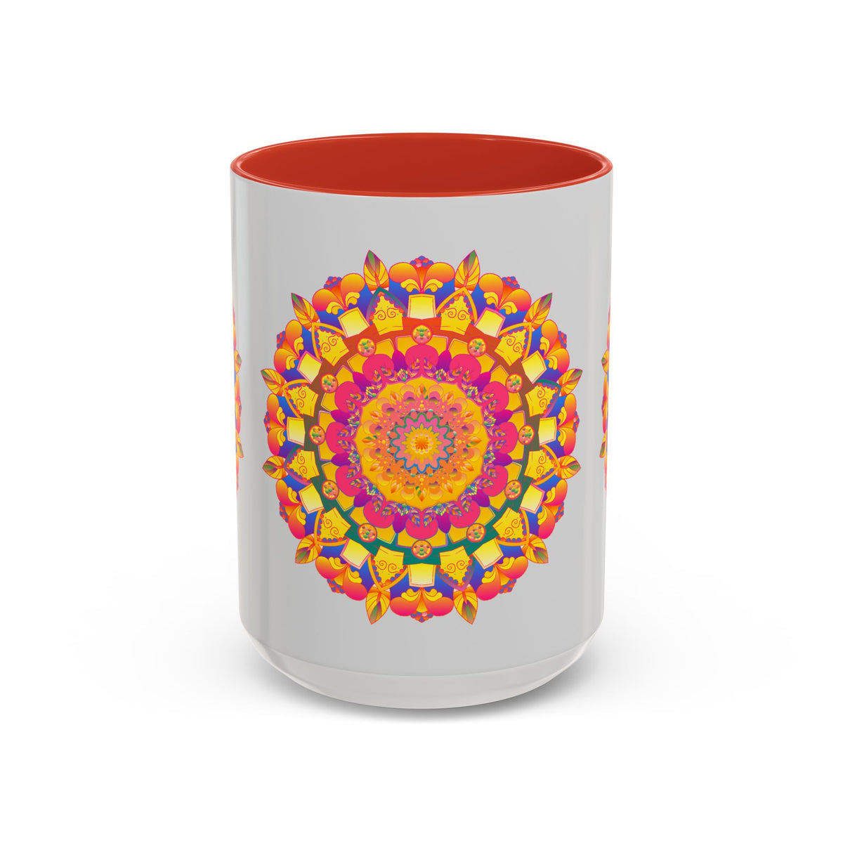 Mandala Art Mug with Vibrant Colors on Grey Background