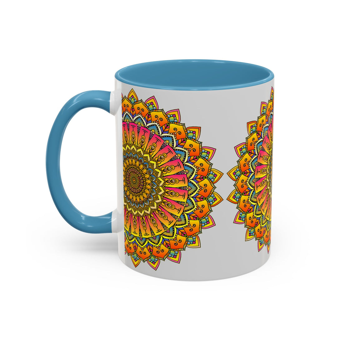 Beautiful mandala art mug with vibrant and colorful floral design