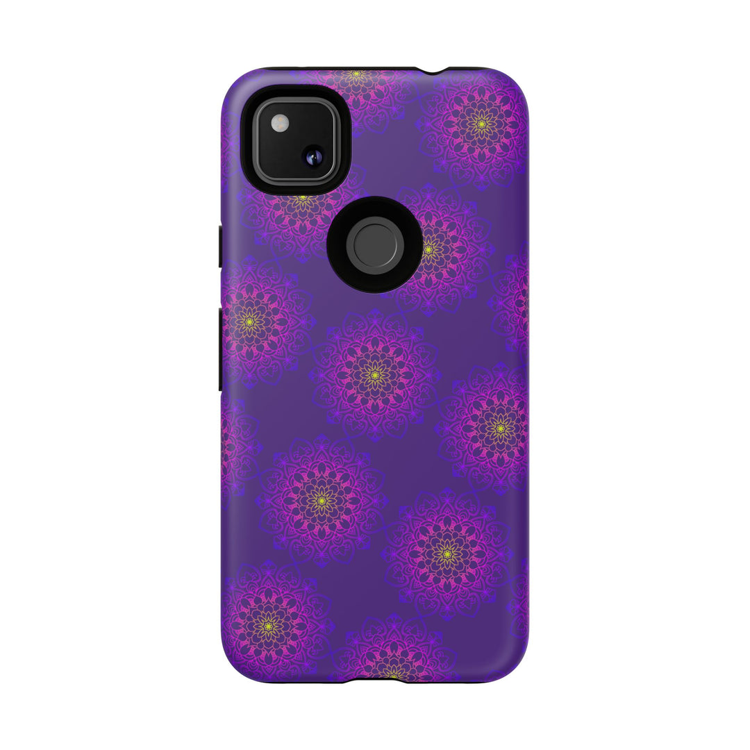 Intricate Purple Floral iPhone Case with Bold Mandala Design