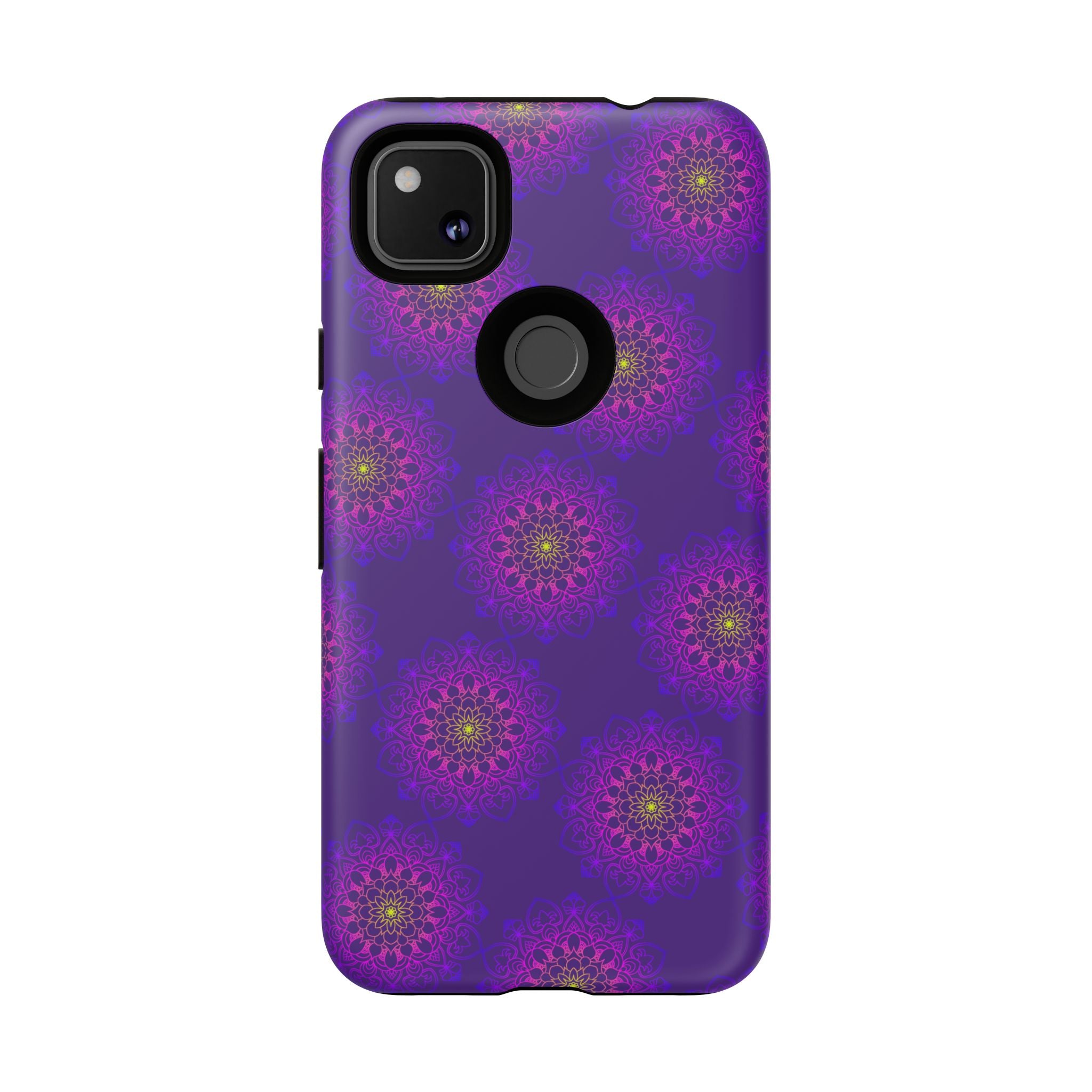Custodia per iPhone con motivo floreale viola intricato e audace motivo mandala