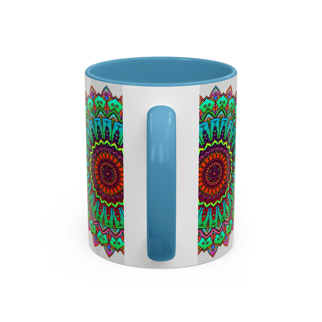 Beautiful light grey mug with colorful mandala art design