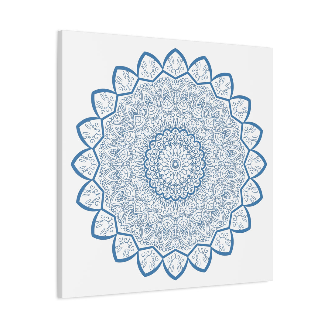 Beautiful steel blue handmade mandala design wall art on stretched matte canvas