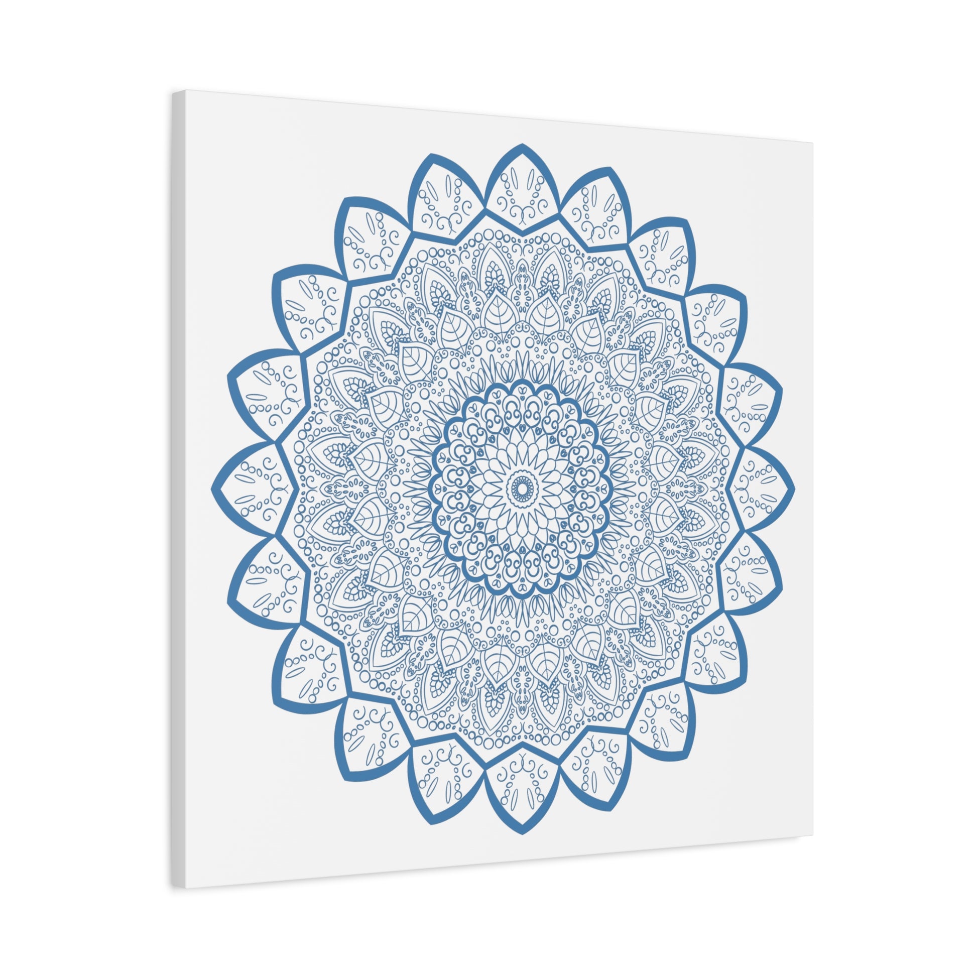 Beautiful steel blue handmade mandala design wall art on stretched matte canvas