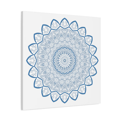 Beautiful steel blue handmade mandala design wall art on stretched matte canvas