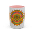 Beautiful and vibrant mandala art mug with a colorful floral design