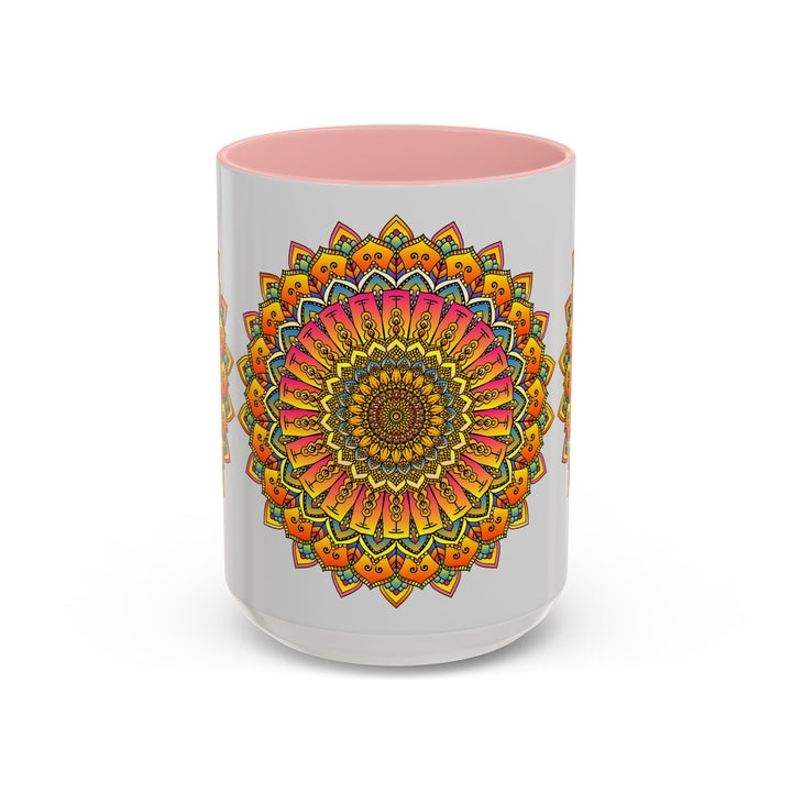 Beautiful and vibrant mandala art mug with a colorful floral design