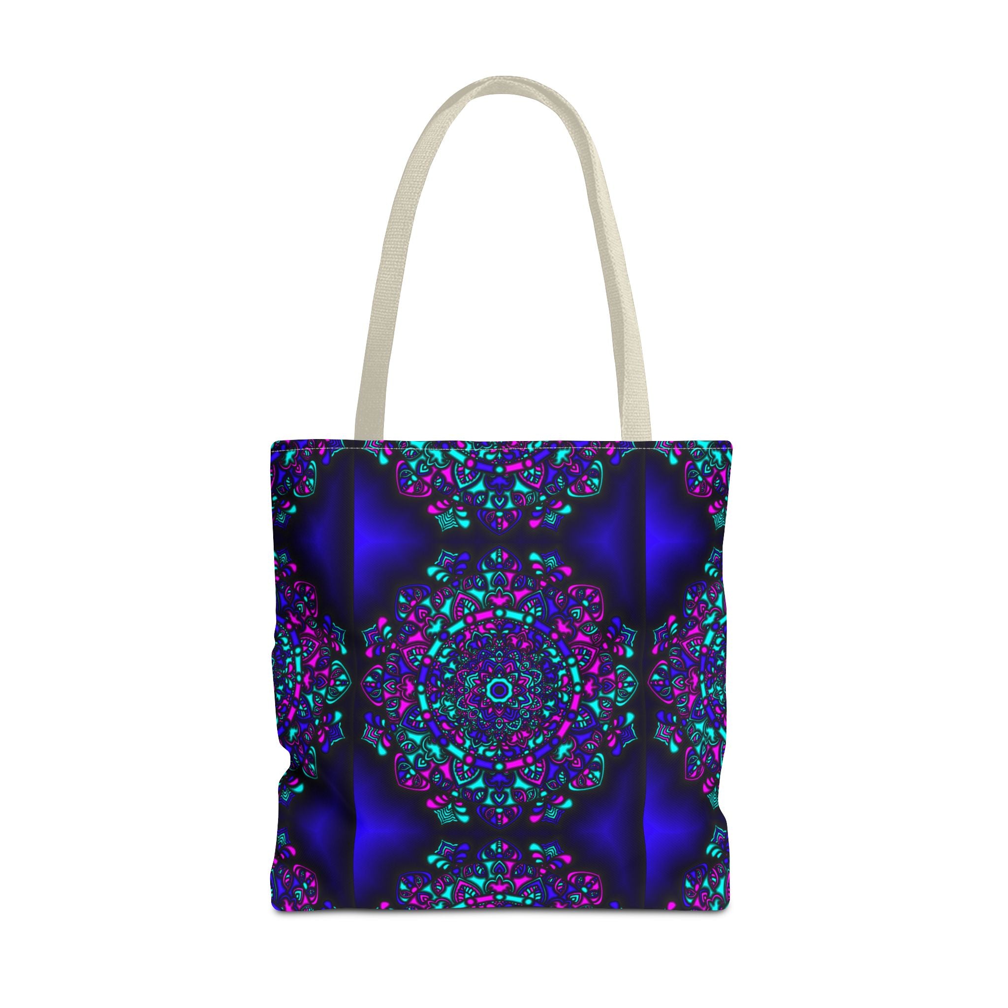 Kaleidoscope Mandala Tote Bag — Vibrant Neon Floral Pattern