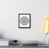 Handmade black and white mandala art on gallery canvas wraps, displayed in a vertical frame