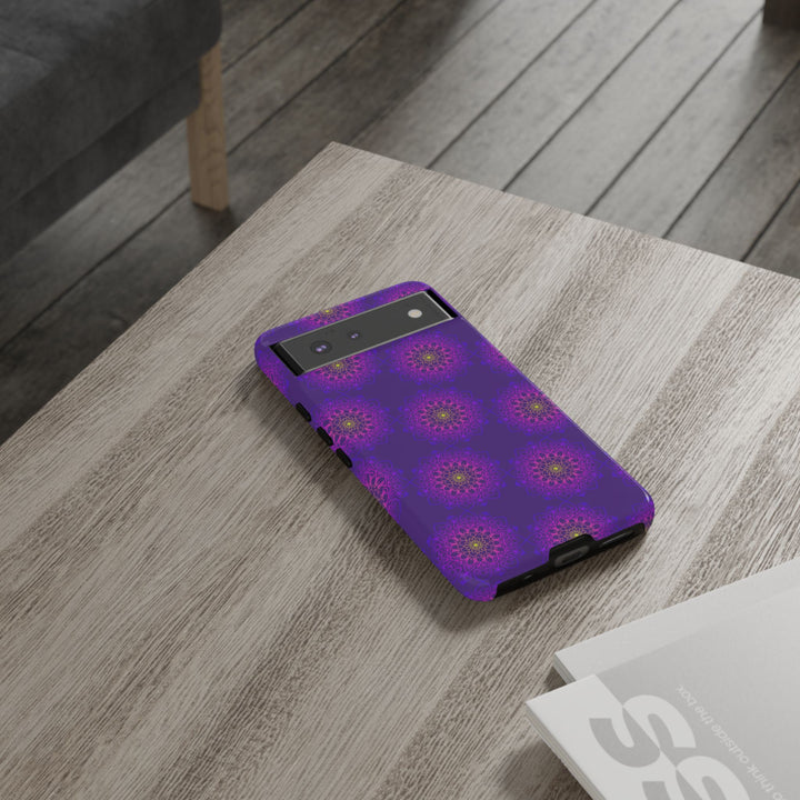 Intricate Purple Floral iPhone Case with Bold Mandala Design
