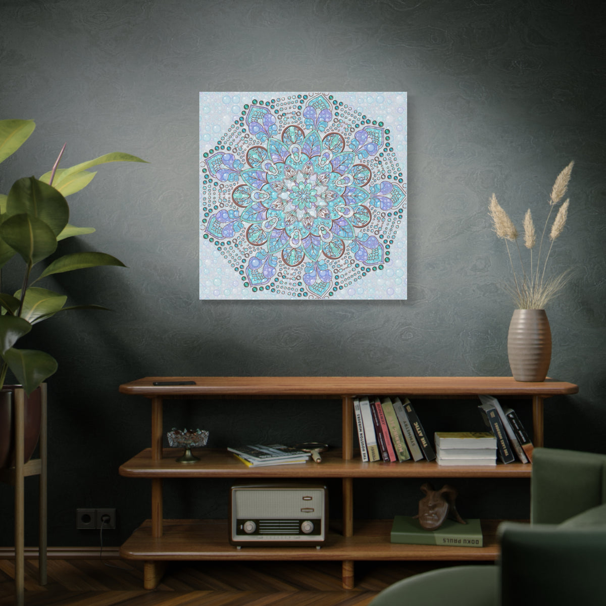 Mandala Canvas Wall Art – Blue and Purple Boho Meditation Decor
