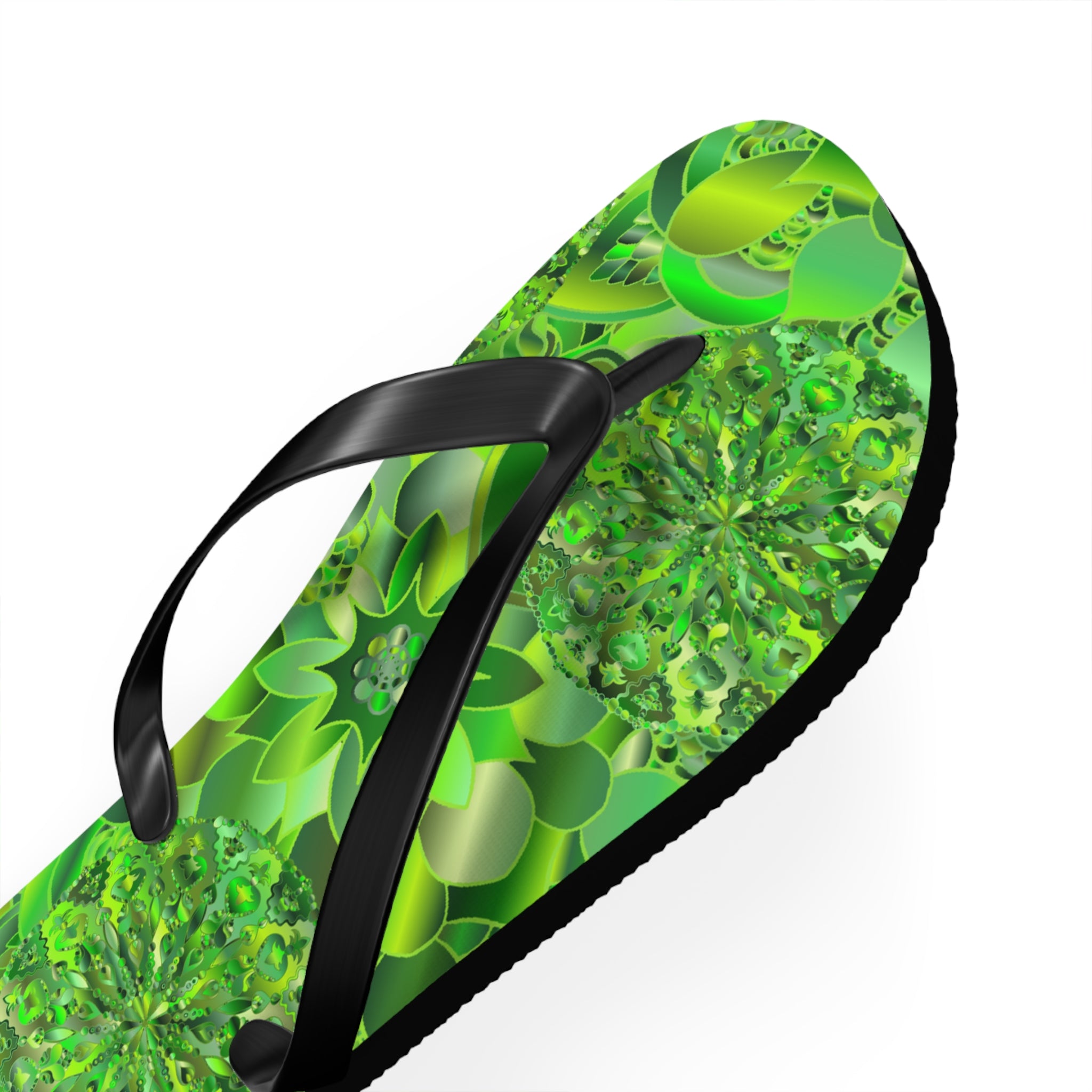 Green Kaleidoscope Flip Flops – Tropical Floral Beach Sandals