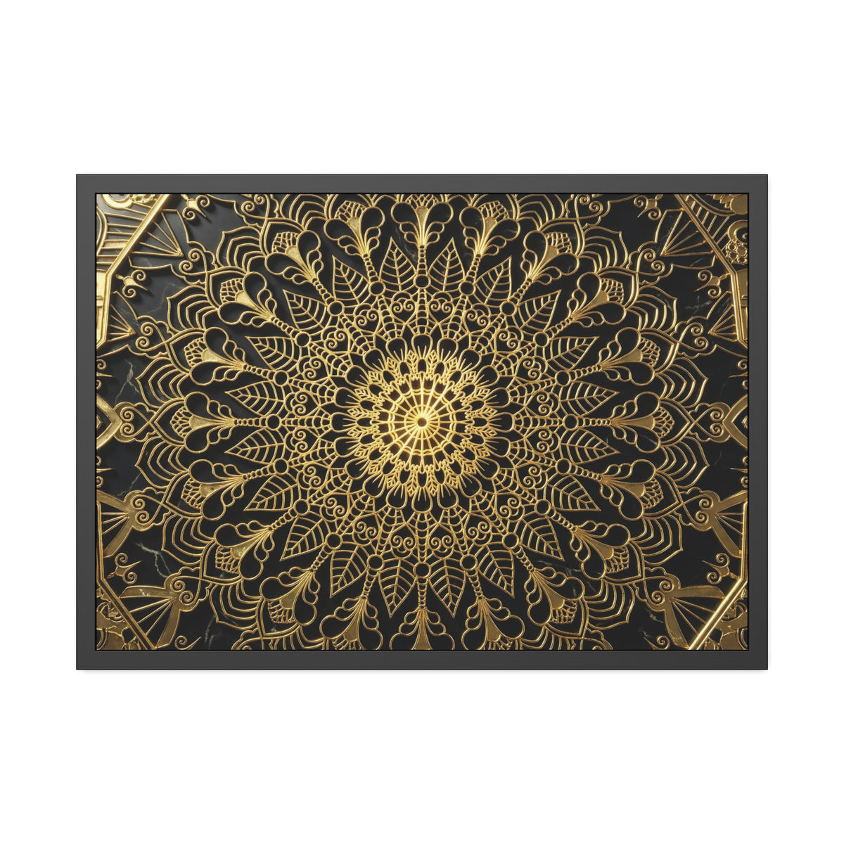 Majestätische Stille – Schwarz-Gold Luxus-Poster mit Rahmen