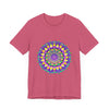 Beautiful and colorful Vibrant Mandala Tee featuring the words Peace & Harmony