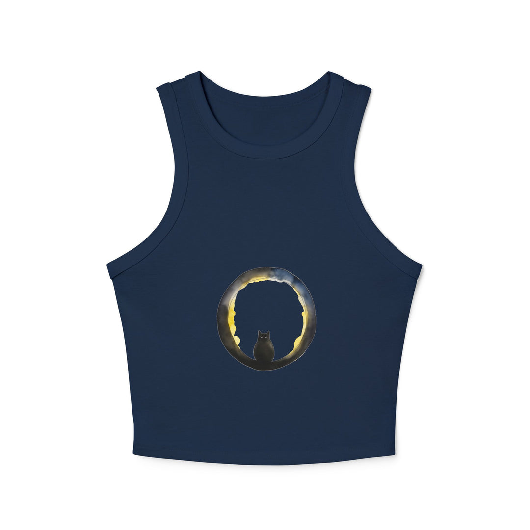 Moon and Cat themed Racerback Tank Top in black