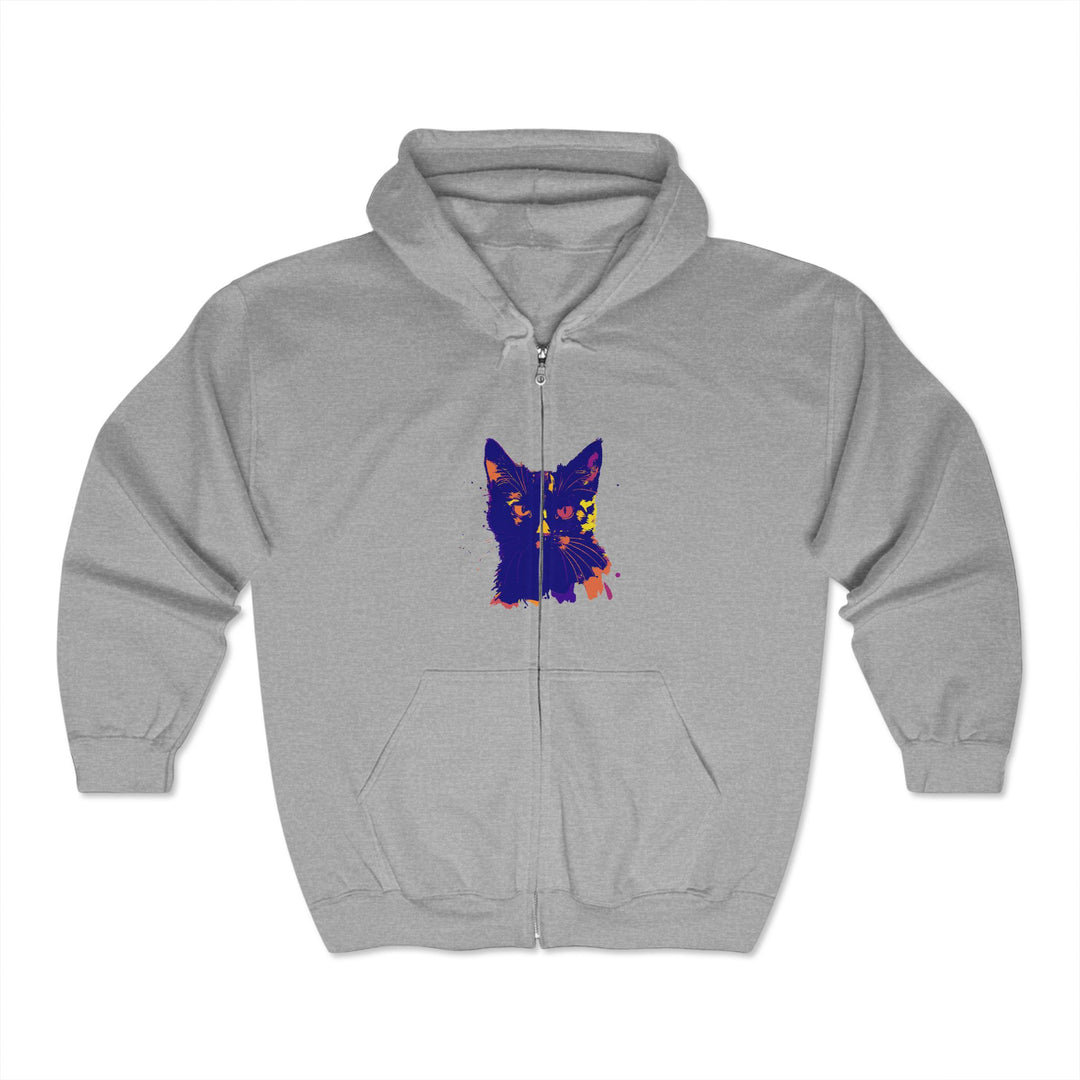  Side view of the Black Cat Watercolor Hoodie - Mystical Design showing the comfortable fit and drawstring hood 