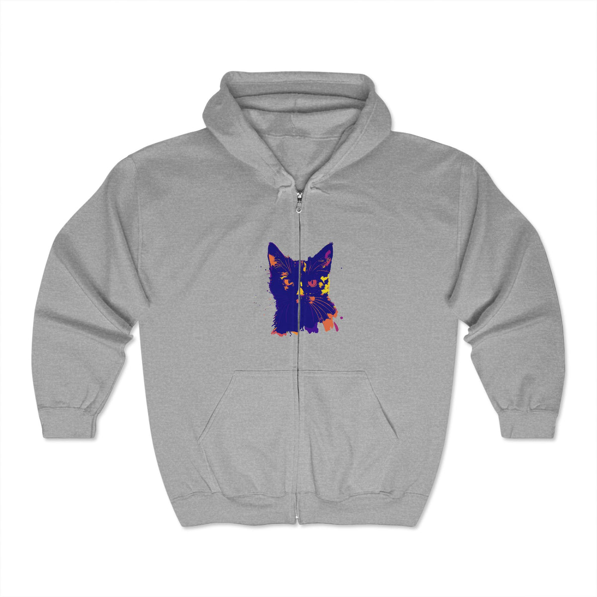  Side view of the Black Cat Watercolor Hoodie - Mystical Design showing the comfortable fit and drawstring hood 
