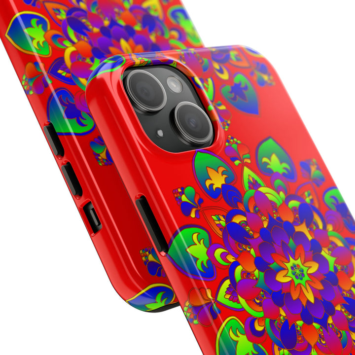 Hand drawn mandala art in red, intricate design phone case for protection and style