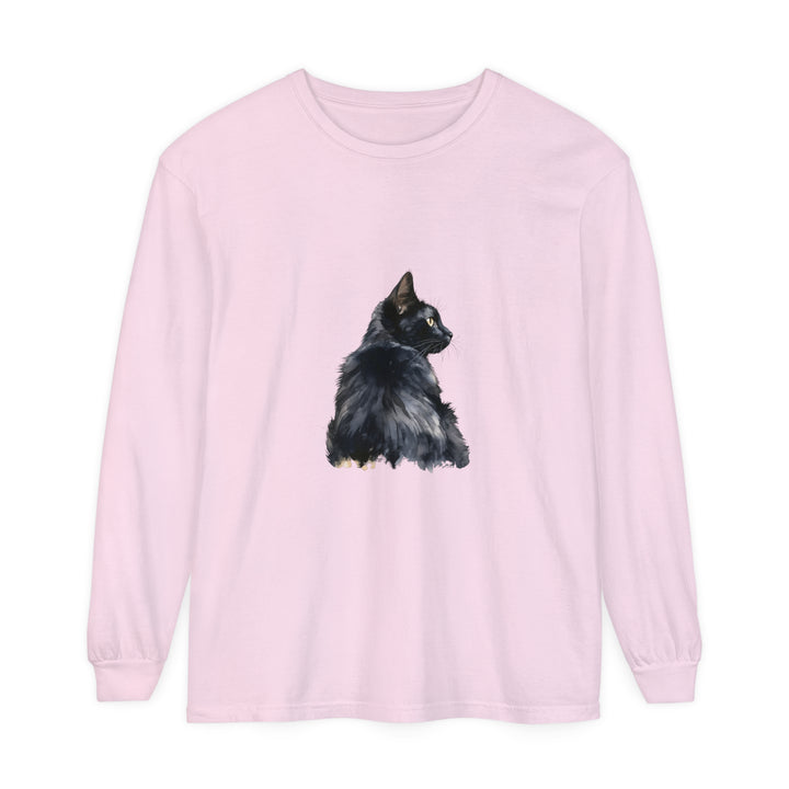 Black Cat Watercolor Long Sleeve T-Shirt with vibrant watercolor design and comfortable fit