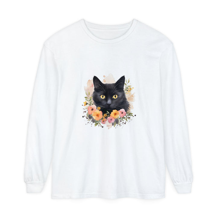 Black Cat Floral Portrait Unisex T-Shirt featuring a beautiful, detailed, and intricate cat design with vibrant floral elements, suitable for both men and women