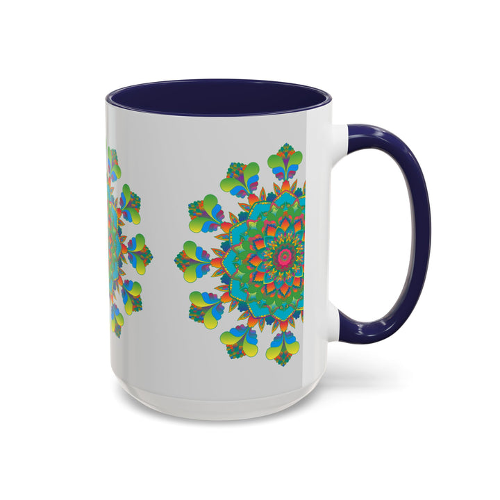 Elegant Mandala Art Mug - Vibrant Colors on Grey with a modern and sophisticated design