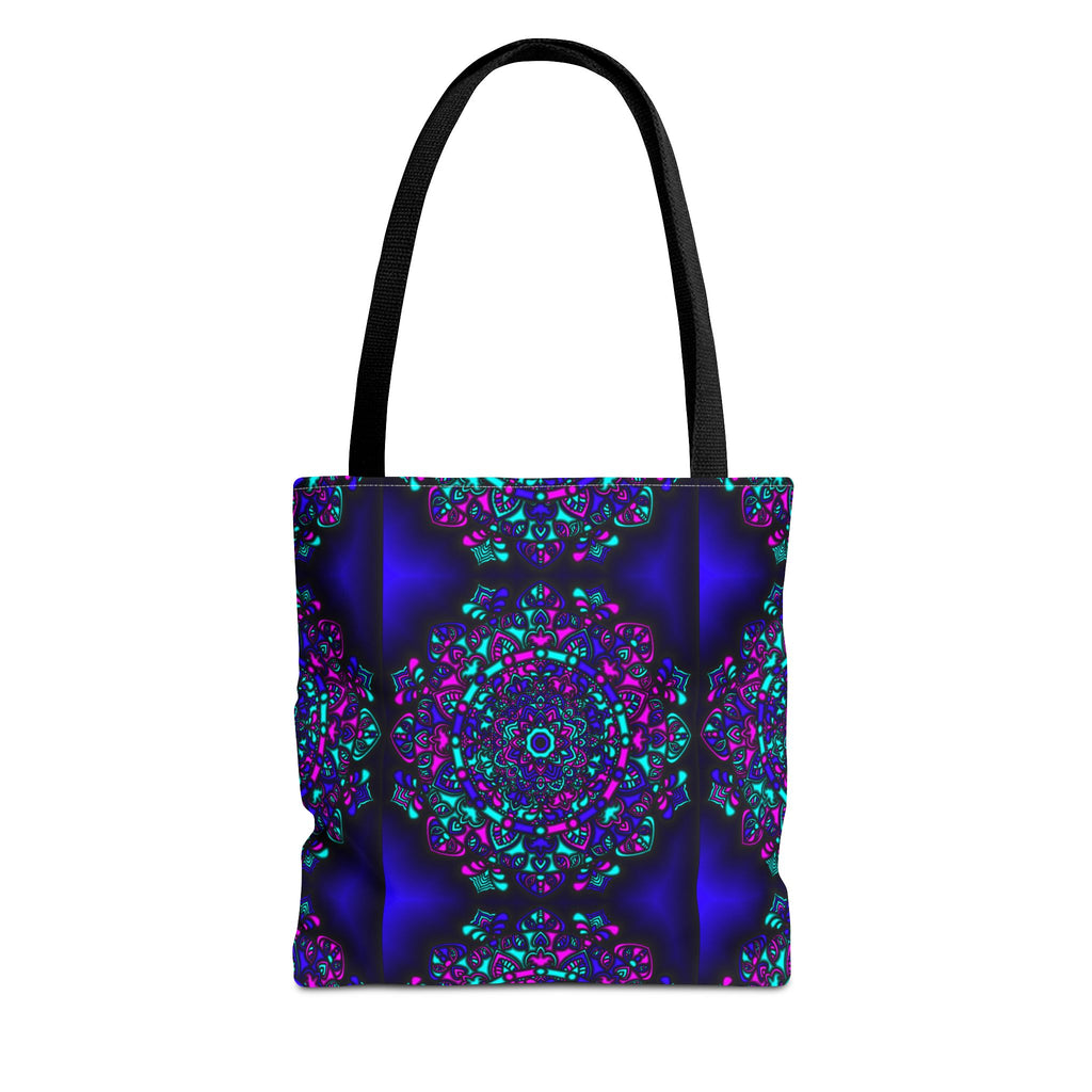 Kaleidoscope Mandala Tote Bag — Vibrant Neon Floral Pattern