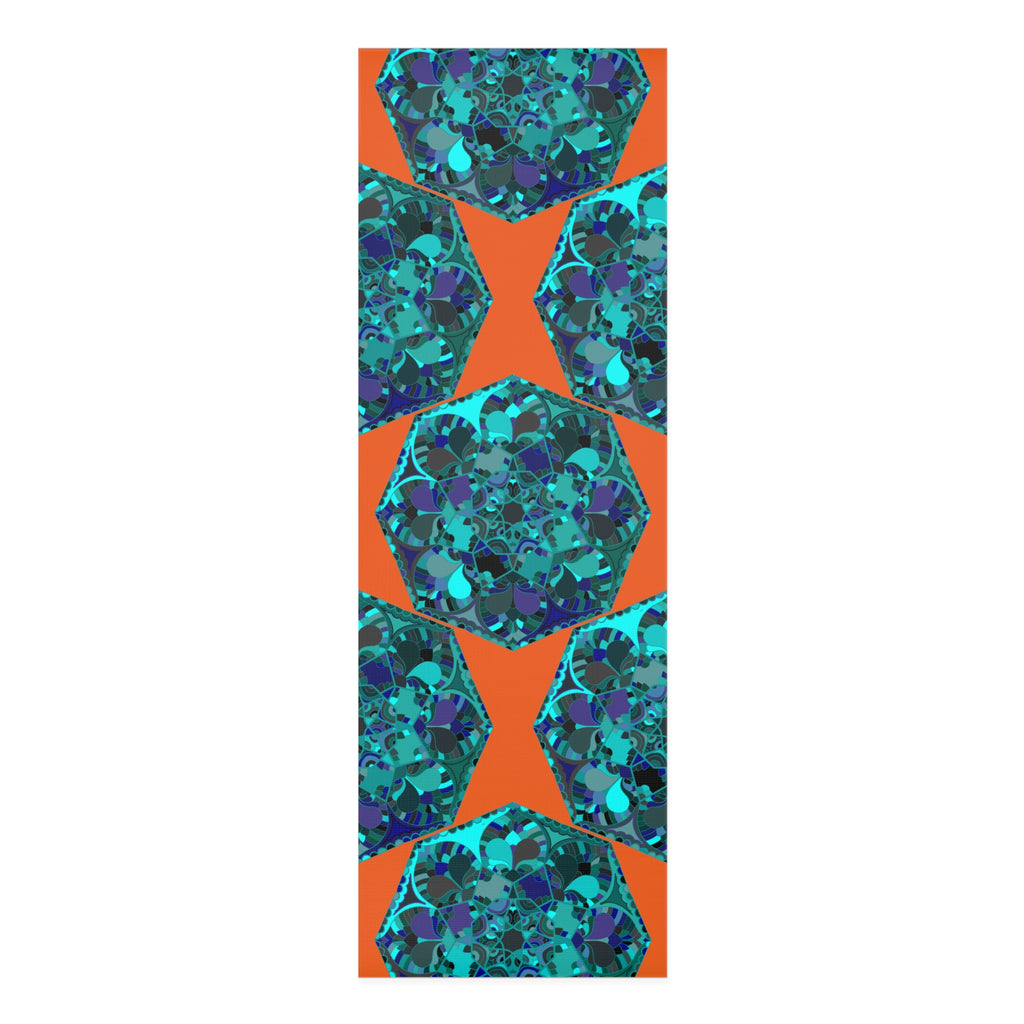 Geometrische Yogamatte aus Schaumstoff in energetischem Orange- und Aqua-Design